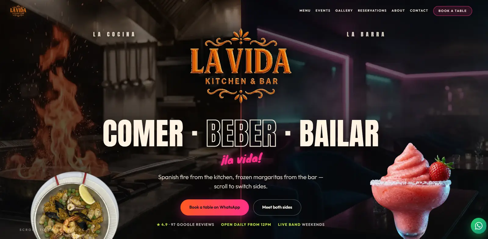 La Vida Kitchen & Bar website homepage