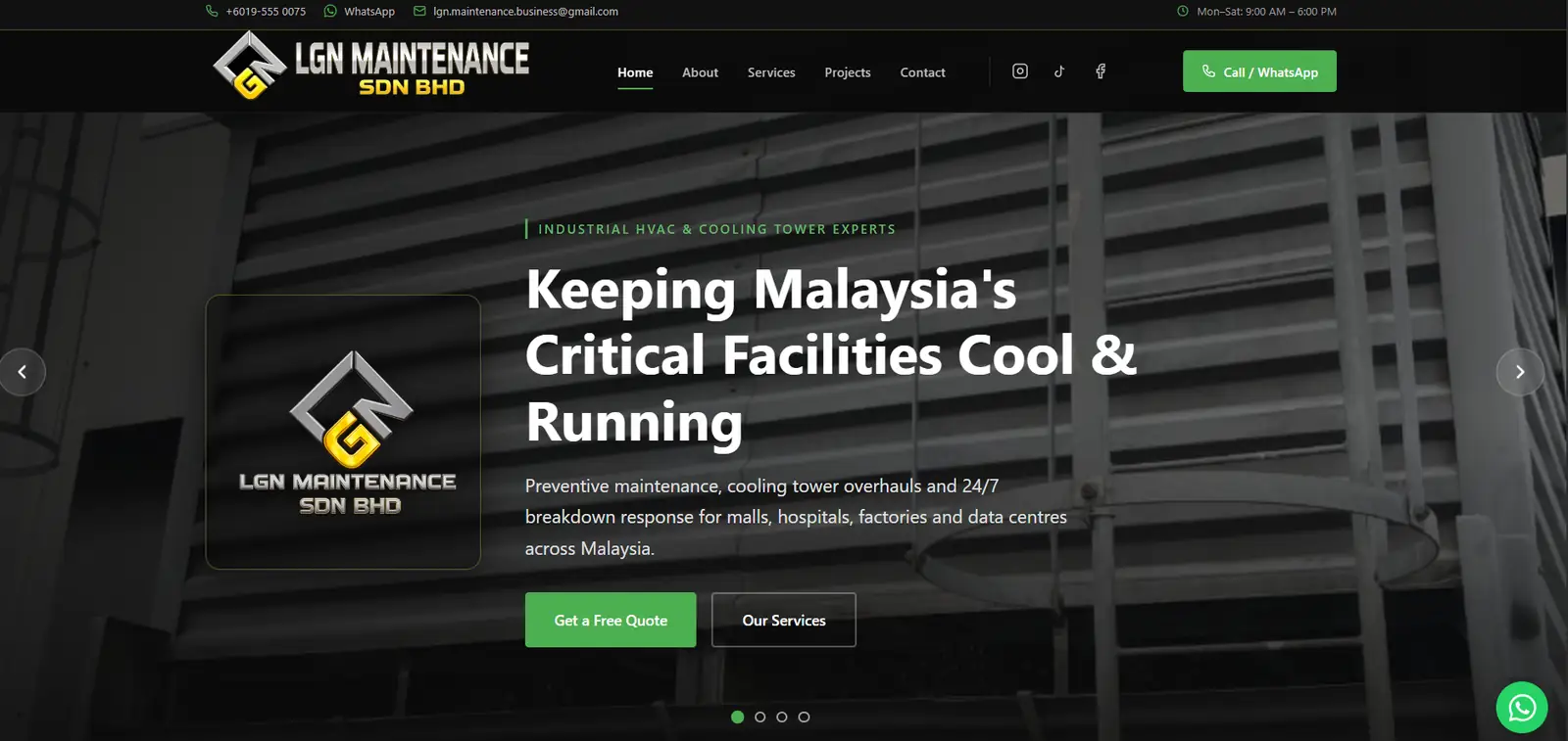 LGN Maintenance website homepage
