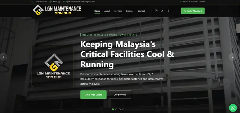 LGN Maintenance website homepage